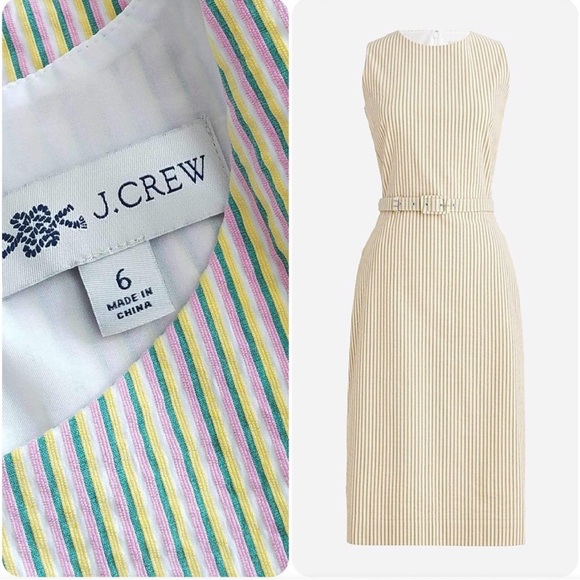J. Crew Multicolor Striped Belted Dress Sz 0P - Picture 1 of 11